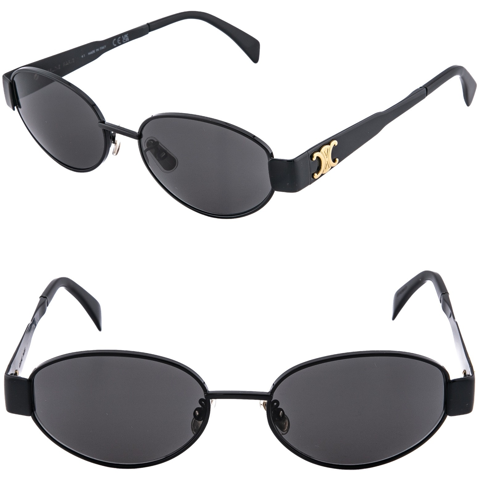 CELINE CL40235U 40235 METAL TRIOMPHE Black Gold Logo Oval Unisex Sunglasses 01A