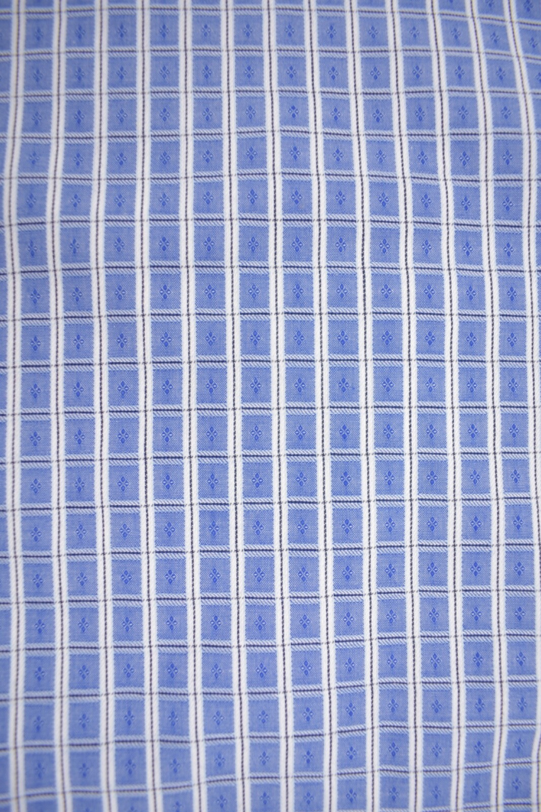 Thomas Dean Blue/White Geometric Check Spread Collar Dress Shirt Size: Large