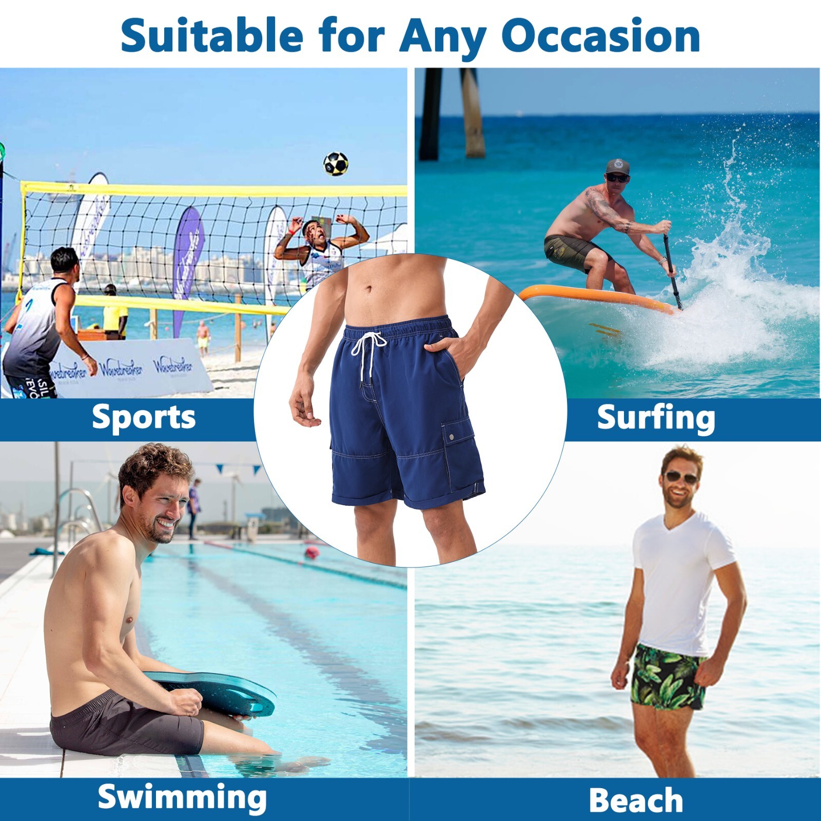2 Pairs Men’s Quick Dry Swim Trunks Swimming Shorts Suit Beach Surf Board Wear