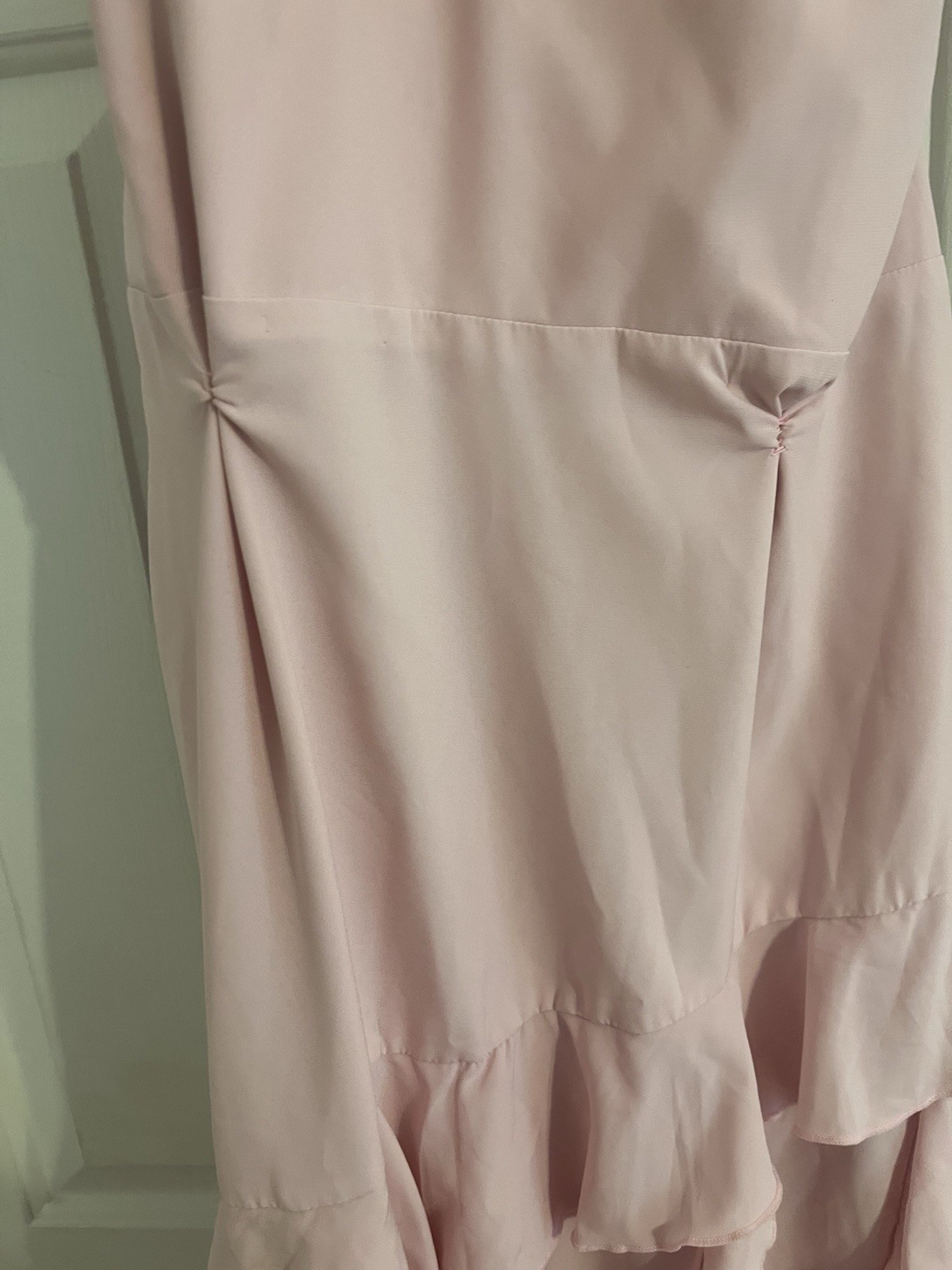 oh POLLY Pink Strapless Ruffle Chiffon Long Gown Zip UK 16 US 12