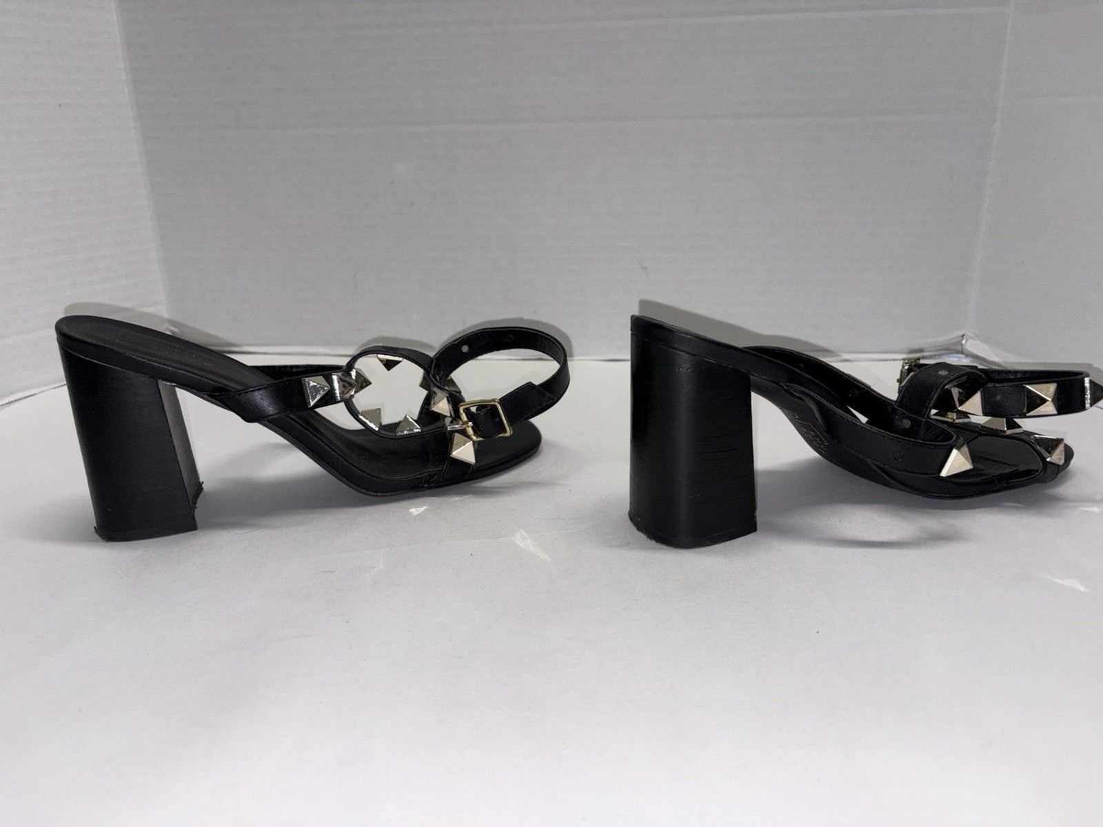 Block High Heel Studded Ankle Strap Buckle PU-Leather Open-Toe Formal Fashion 9