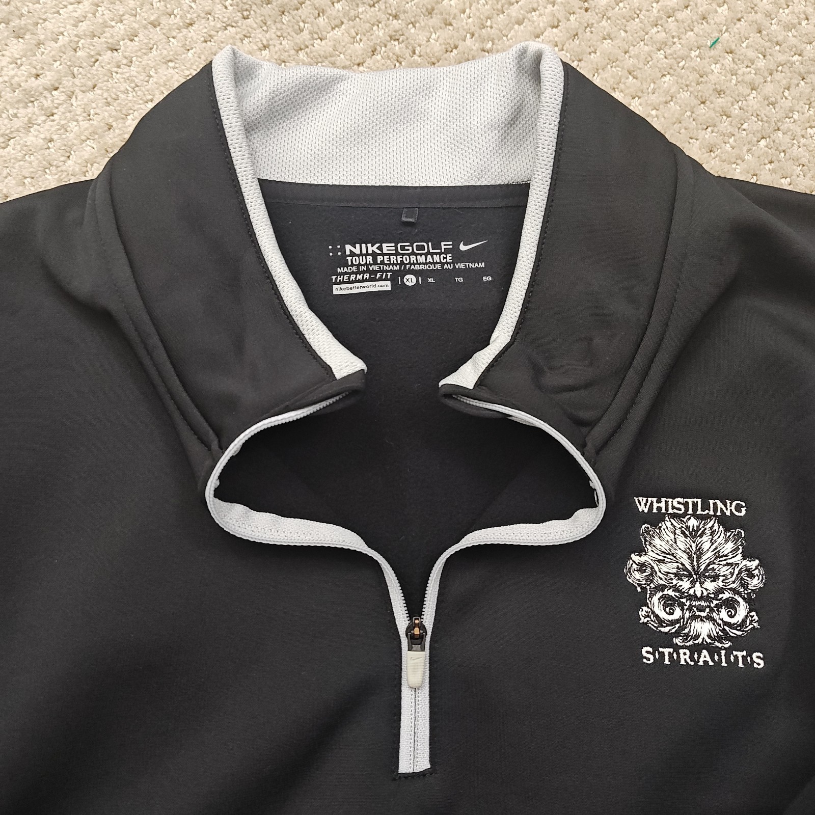 Nike Golf Tour Performance Dri-FIT Whistling Straits 1/4 Zip Black Gray XL