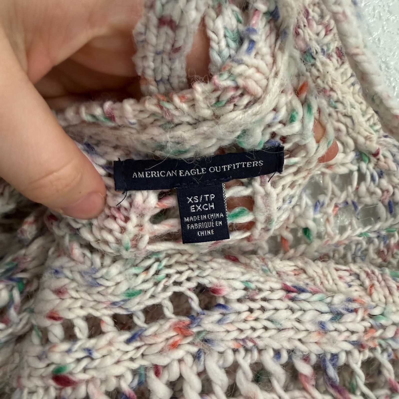 American Eagle Confetti Open Knit Sweater Cream Multi Wool Alpaca XS Womens