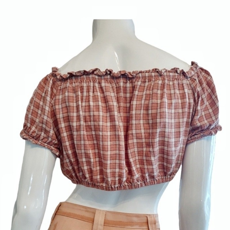 AMERICAN EAGLE Plaid Elasticized Crop Top Size M Cottage Core Country Festival