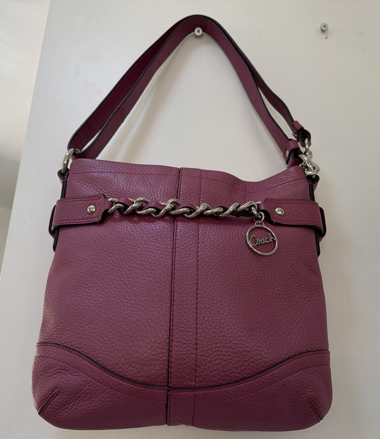 Coach F19722 North South Chain Convertible Shoulder HandBag Plum Pink Leather