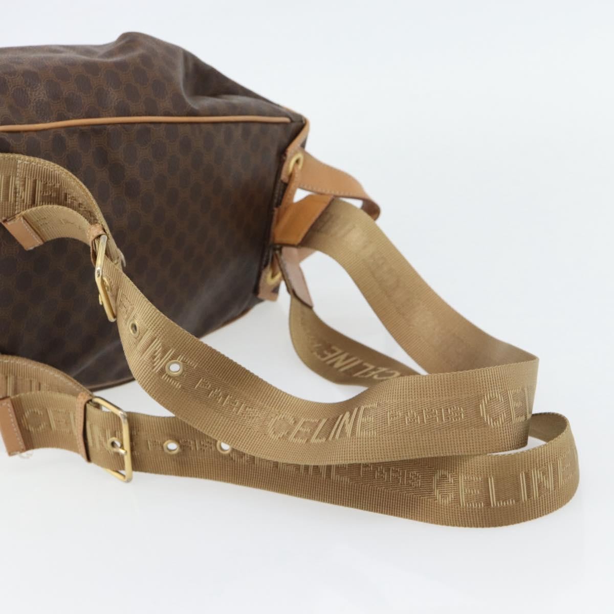 CELINE Macadam Canvas Backpack PVC Leather Brown Gold Auth 182528A