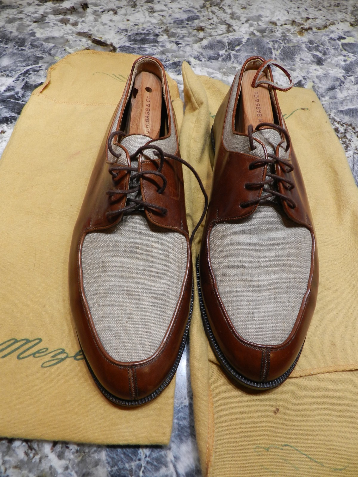 RARE Mezlan Naples brown men’s shoes with linen trim