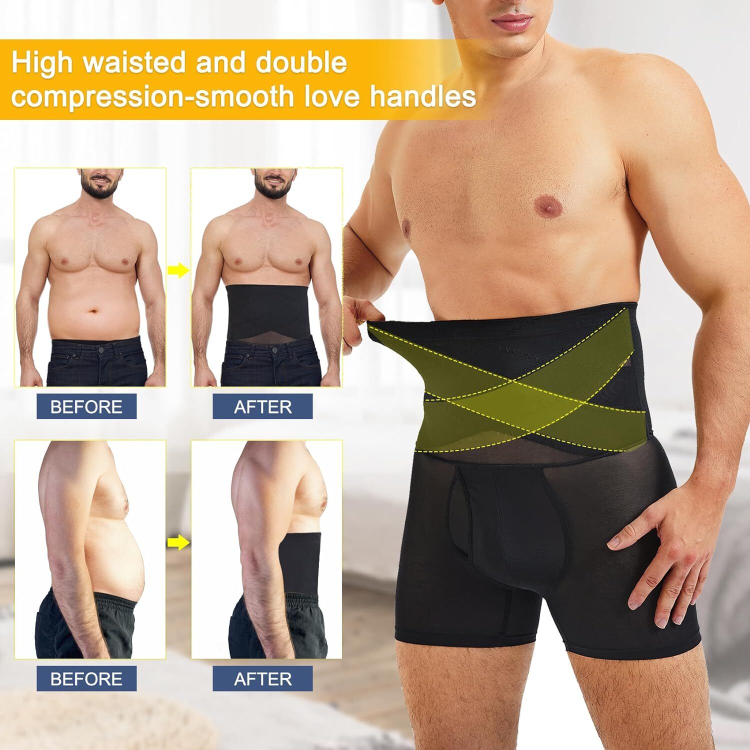 Men’s Belly Control Shorts High Waist Slimming Body Shaper Seamless Boxer Briefs