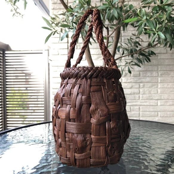 Authentic Wild Basketry Knitted in Japan Precious Wild Grape Vines 8.6″ x 5.9″
