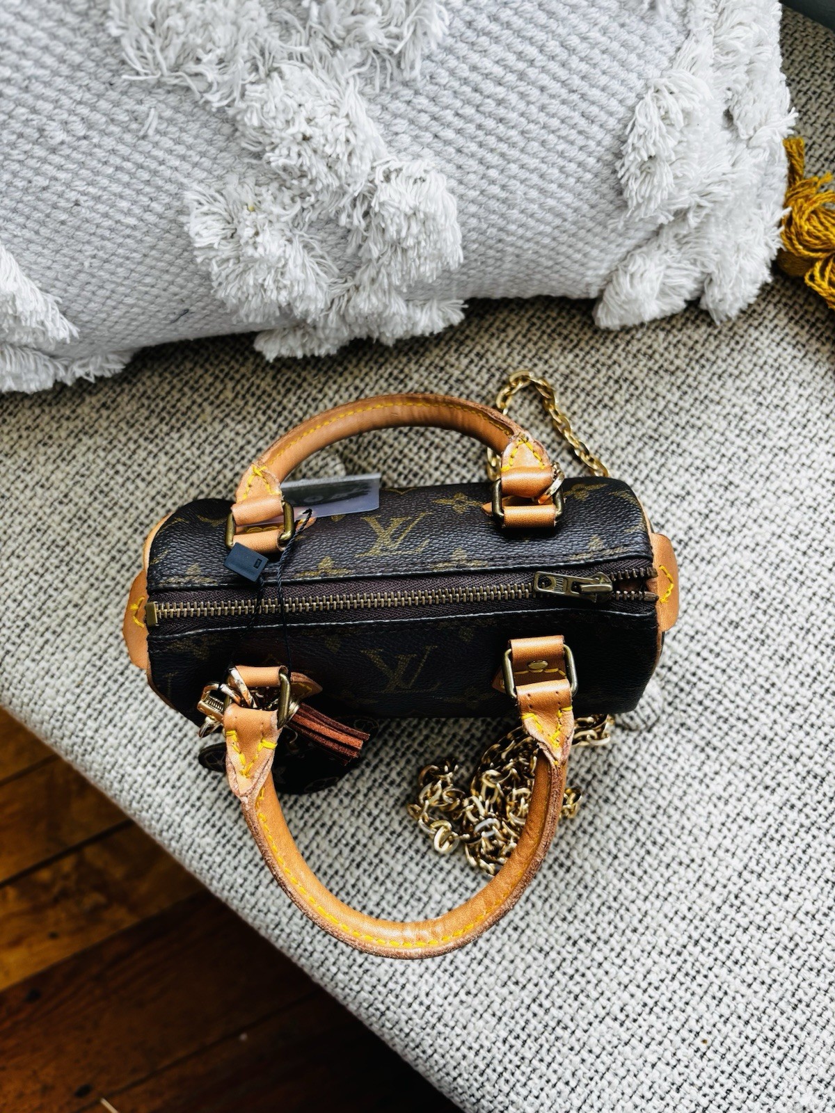 Louis Vuitton Monogram Mini Top Handle Bag Zip Chain Strap Gold Hardware