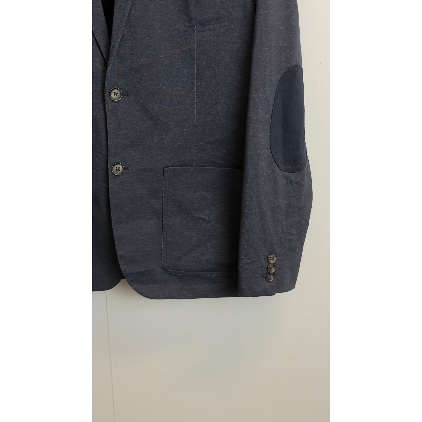 21Men Mens Navy Blue Knit Blazer Jacket Elbow Patches Size Large Two Button