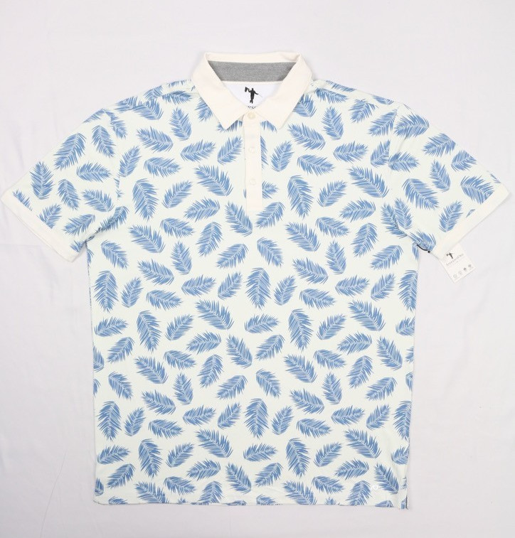 Anderson Ord Canal Polo Creme / Laguna Blue Size M Floral Wick Quick Dry Stretch