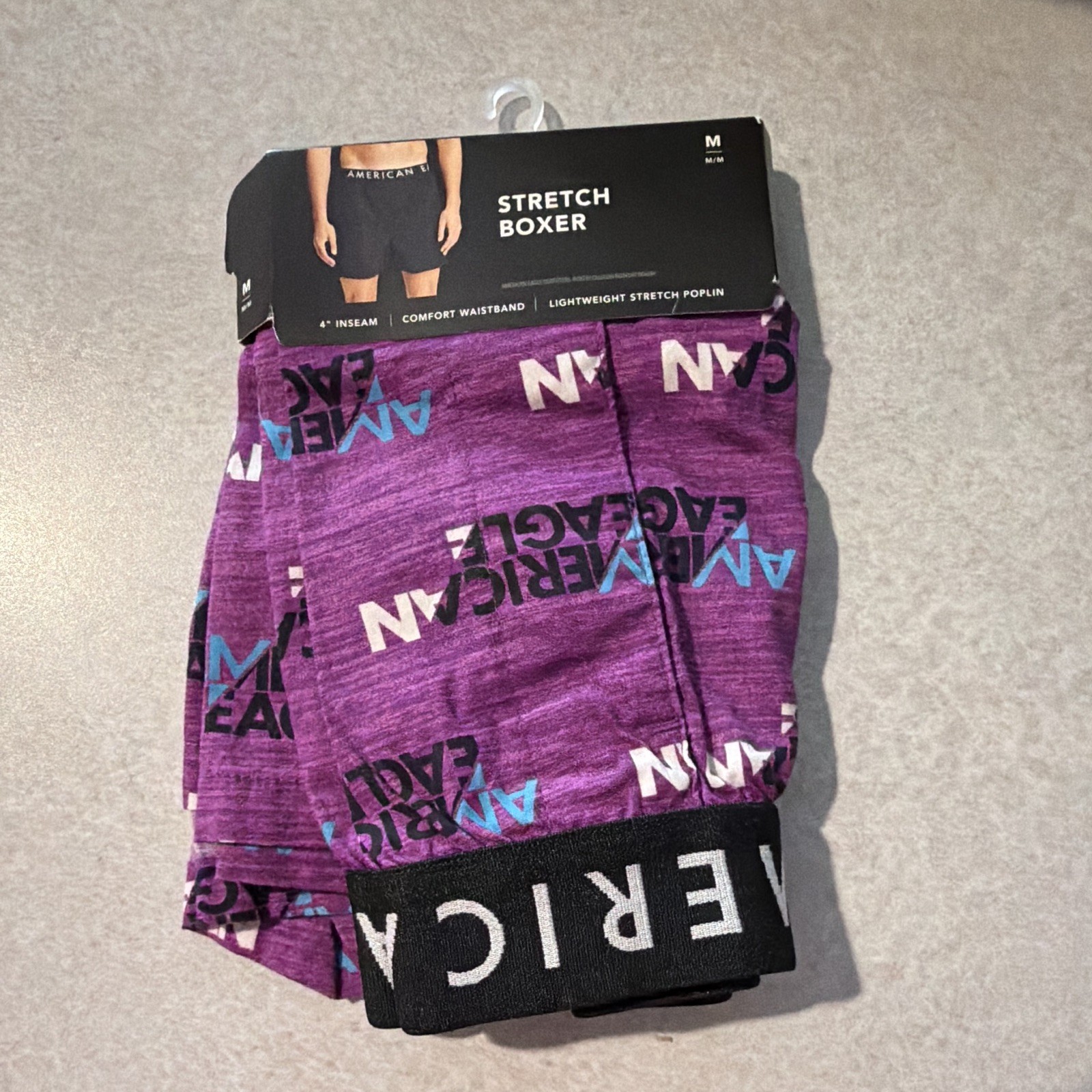 American Eagle Men’s Stretch Lightweight Boxer Shorts Underwear M Purple Logo