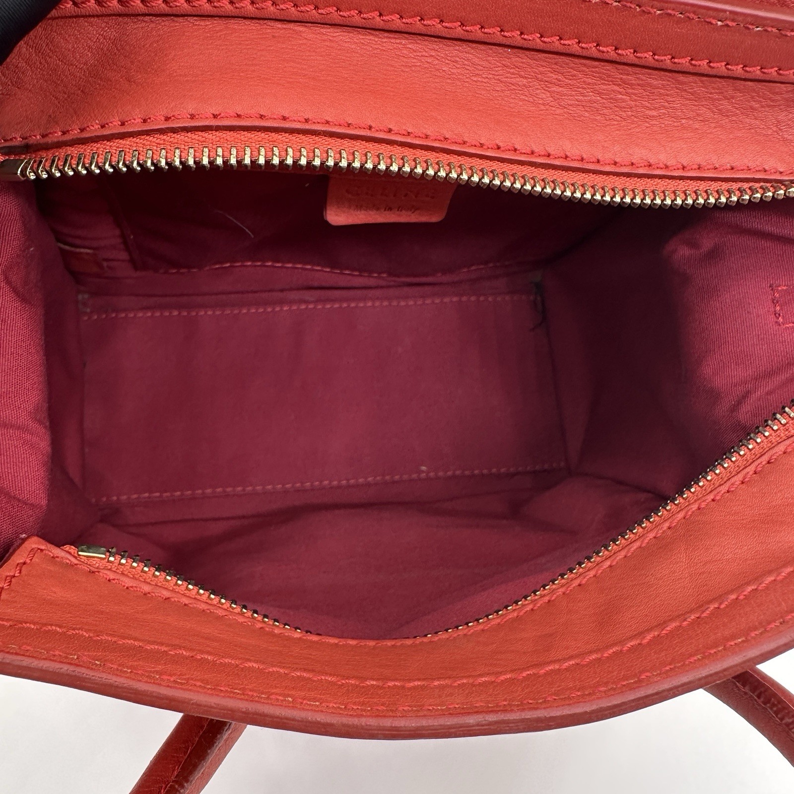 Celine Nano Luggage Top Handle & Crossbody Bag Red calfskin.