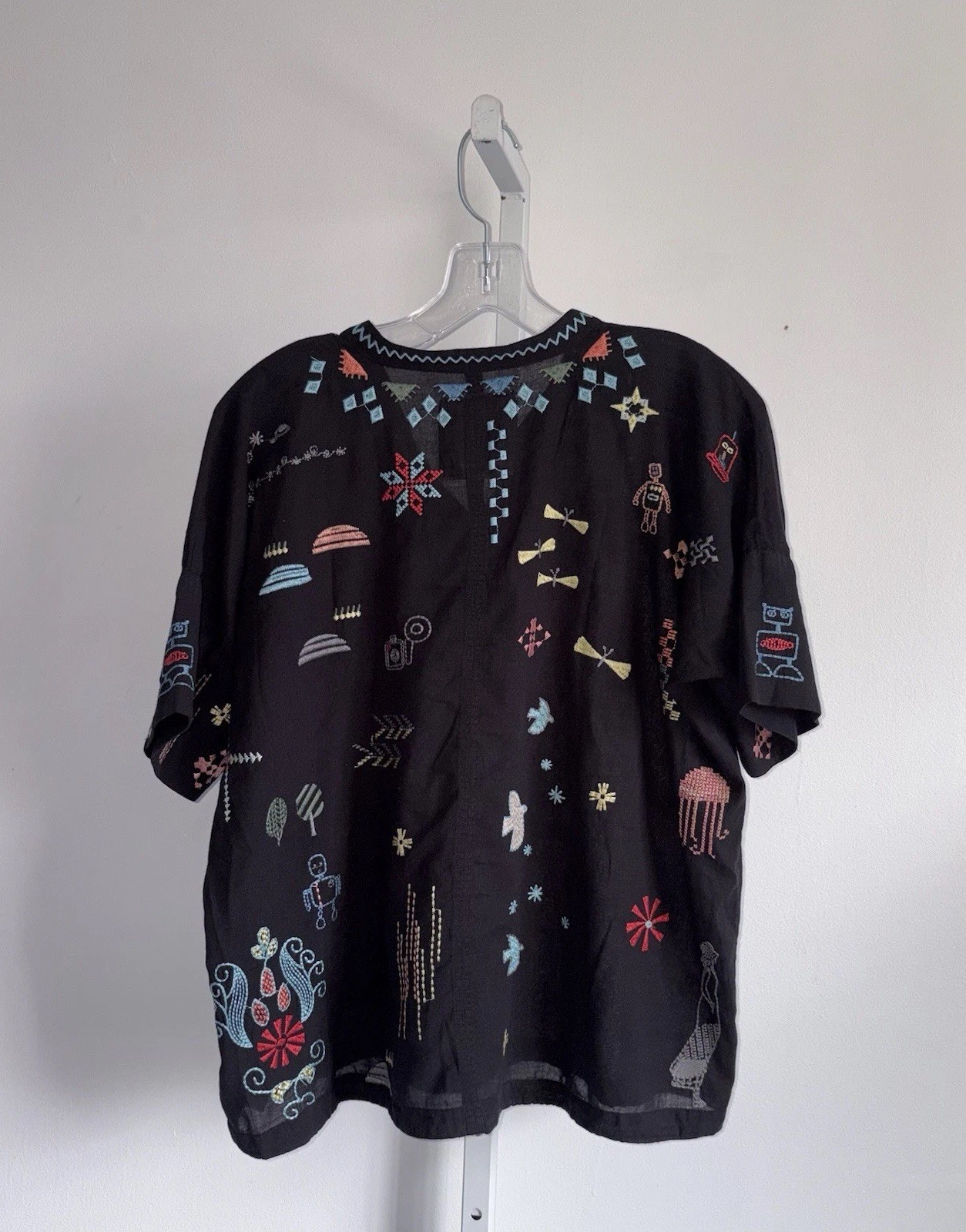 Johnny Was Pete&Greta Top Black Seraphina Embroidered Short Sleeve Size Small