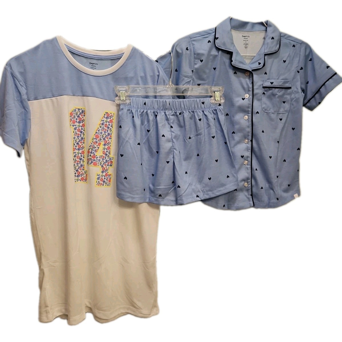 GapKids 3 Pc Pajama Set Brand New Size 10 Blue Hearts & Floral Flame Resistant