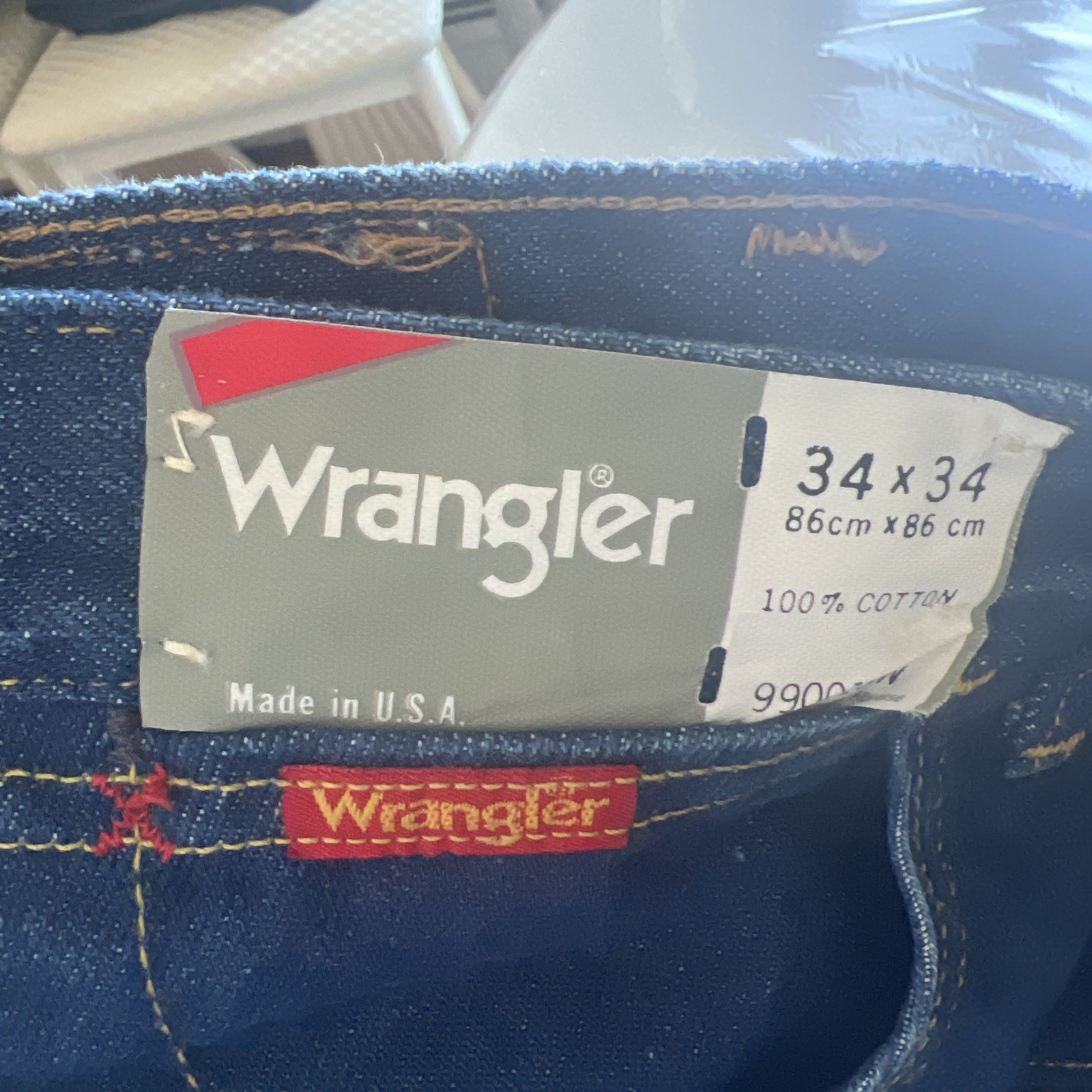 Vintage NWT Wrangler Regular Fit Stone Washed Blue Jean 34x34Cotton Made in USA