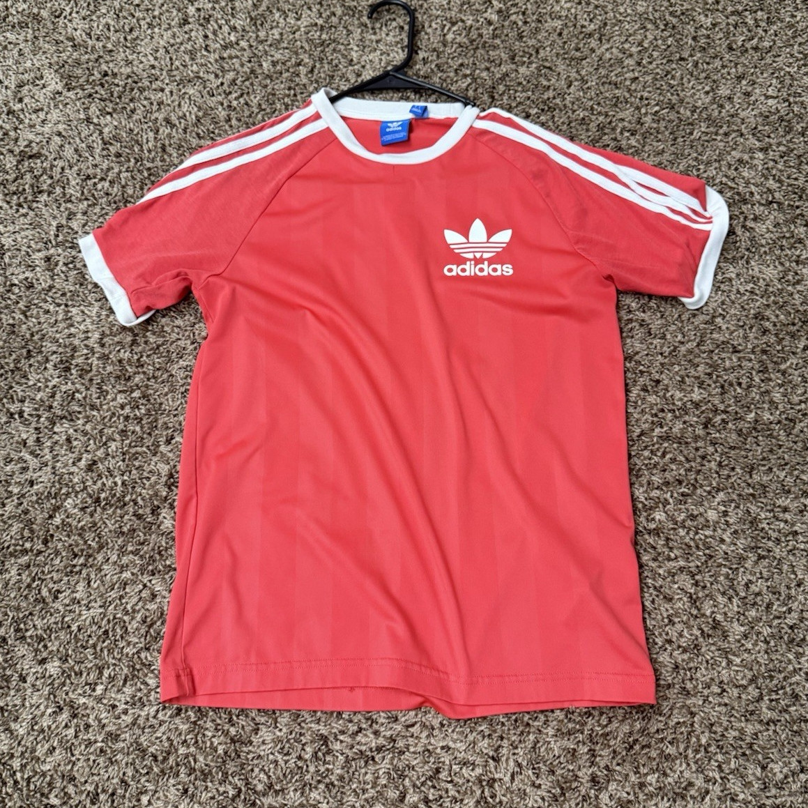Classic Adidas Originals Men’s Size S Pink/White Jersey Tee Logo 3-Stripes