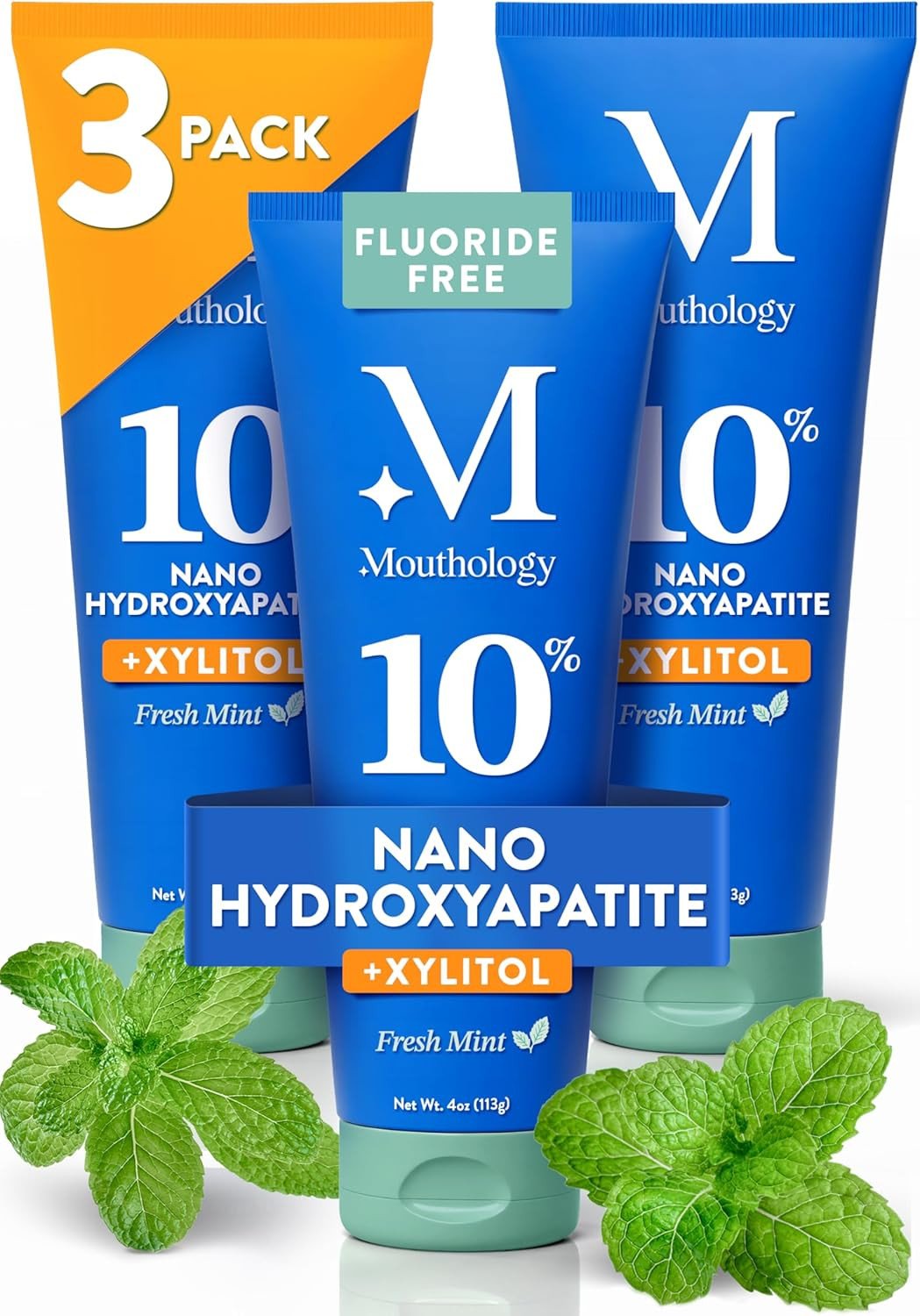 Mouthology 10% Nano Hydroxyapatite Toothpaste (3pk, Fluoride Free), Whitening*,