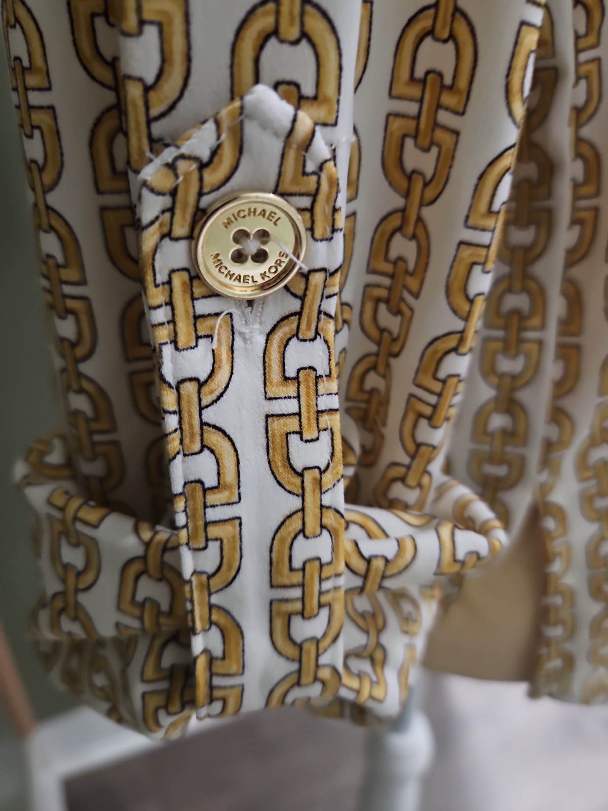 michael kors Blouse Gold Chain Pattern Womens M Gold Zipper Detail