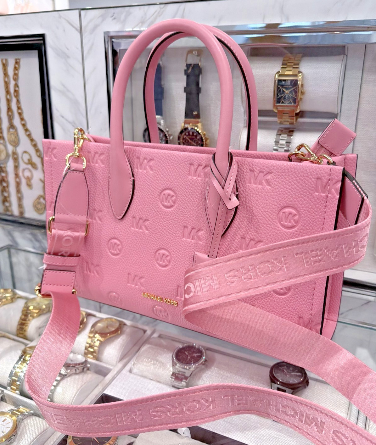 Michael Kors Mirella Medium Top Zip Satchel Powder Pink Carnation
