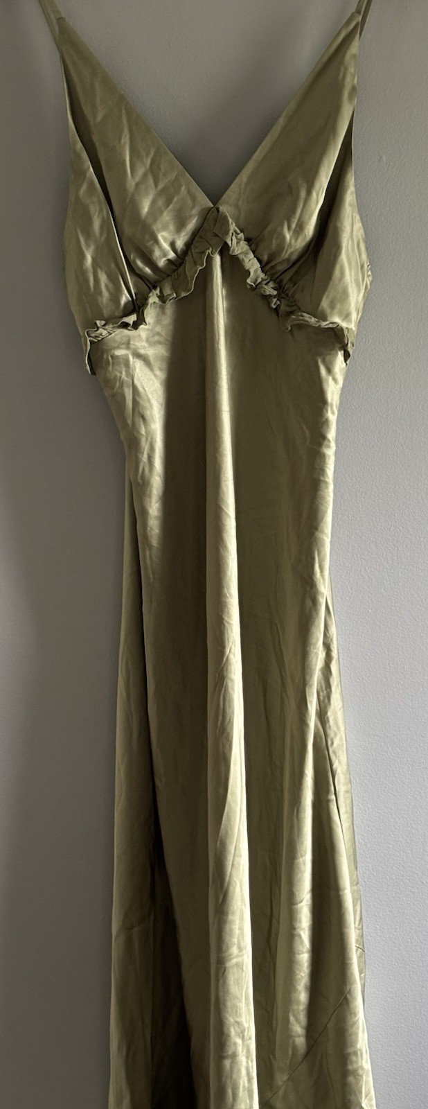 Reformation Madrigal Artichoke Green Satin Maxi Slip Dress Tie Strap Size M New