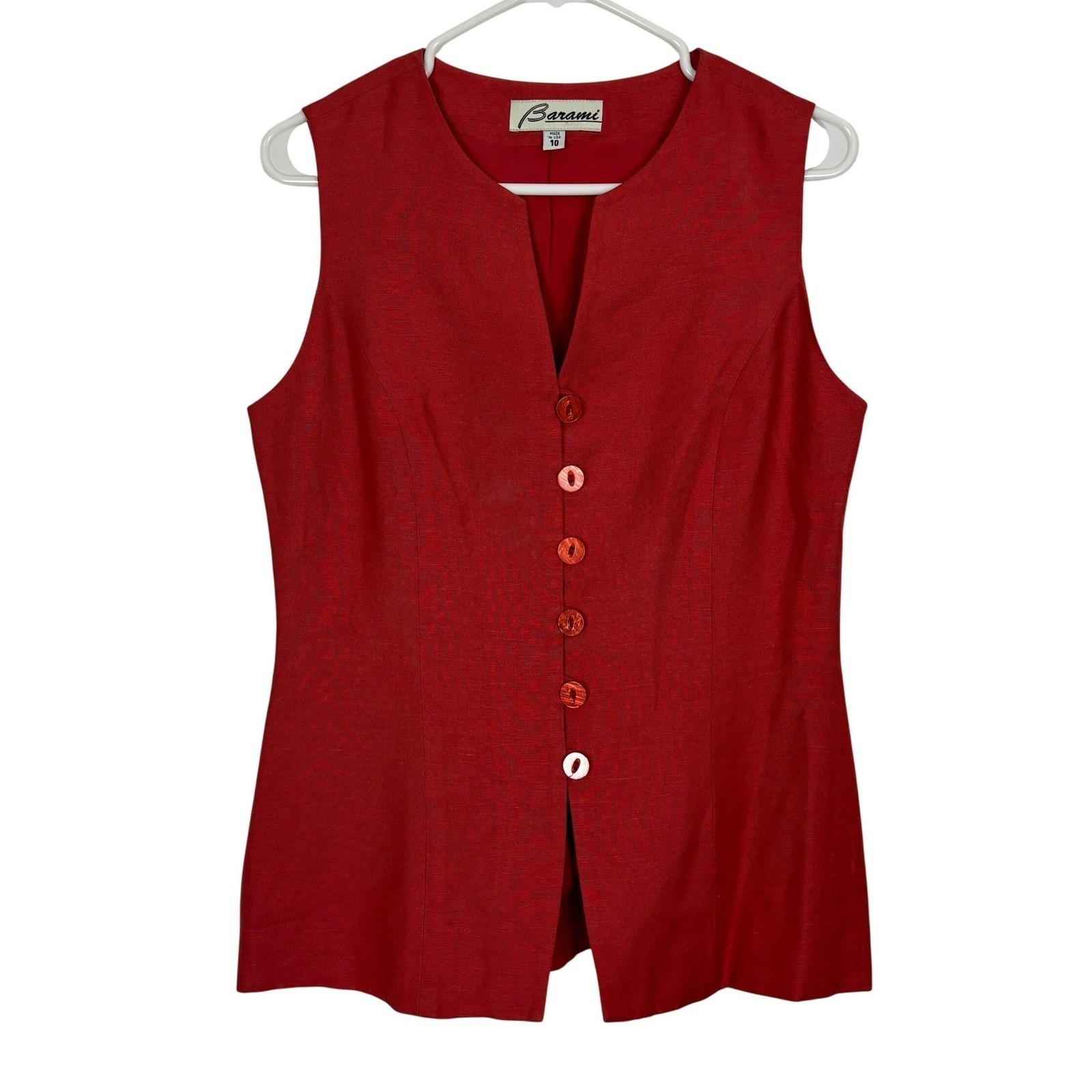 Vintage Barami Vest Women 10 Red Tailored Button Front Retro Minimalist