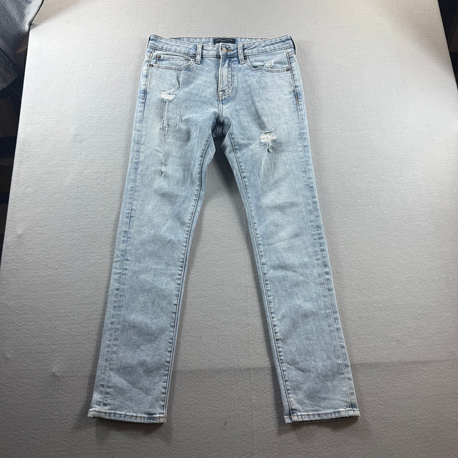 Aeropostale Slim Jeans Mens 30/32 (Fit 31×30) Light Wash Distressed Denim