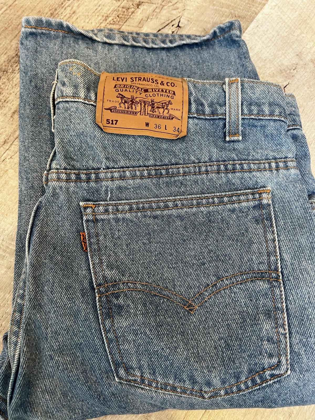 Vintage Levis 517 Jeans Mens 36×34 Blue Orange Tab Straight Leg 90s USA