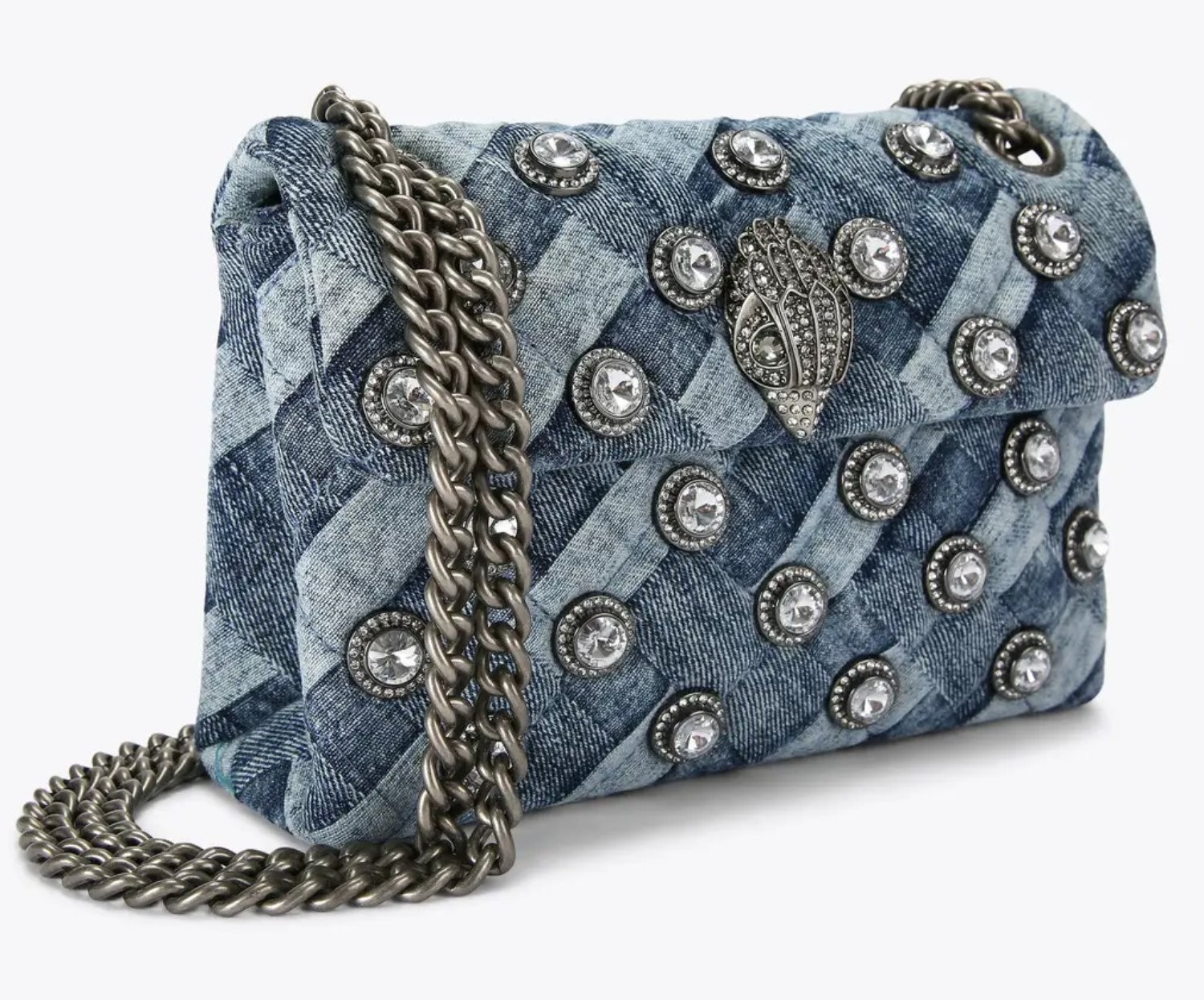 Kurt Geiger London Denim Woven Crossbody Bag Silver Eagle Crystal 20×8×15 cm