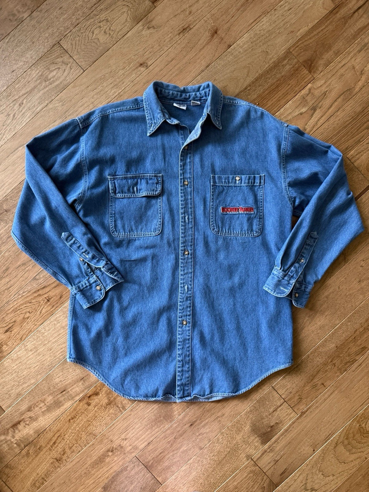 Warner Bros Studio Store Looney Tunes Denim Shirt Embroidered Vintage 90s Sz Sm