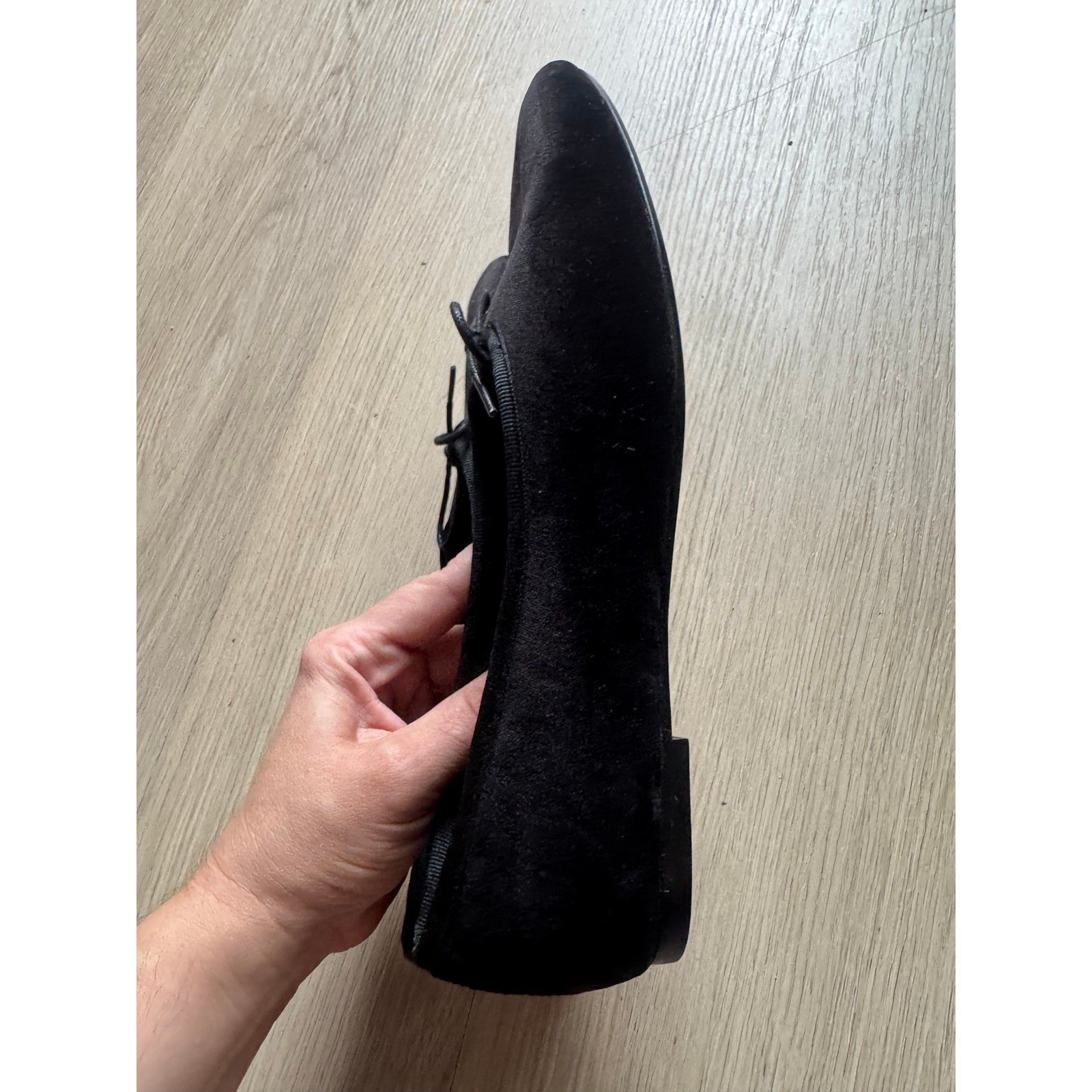 Everlane The Day Ballet Flat Black Velvet Square Toe Bow Shoes 9