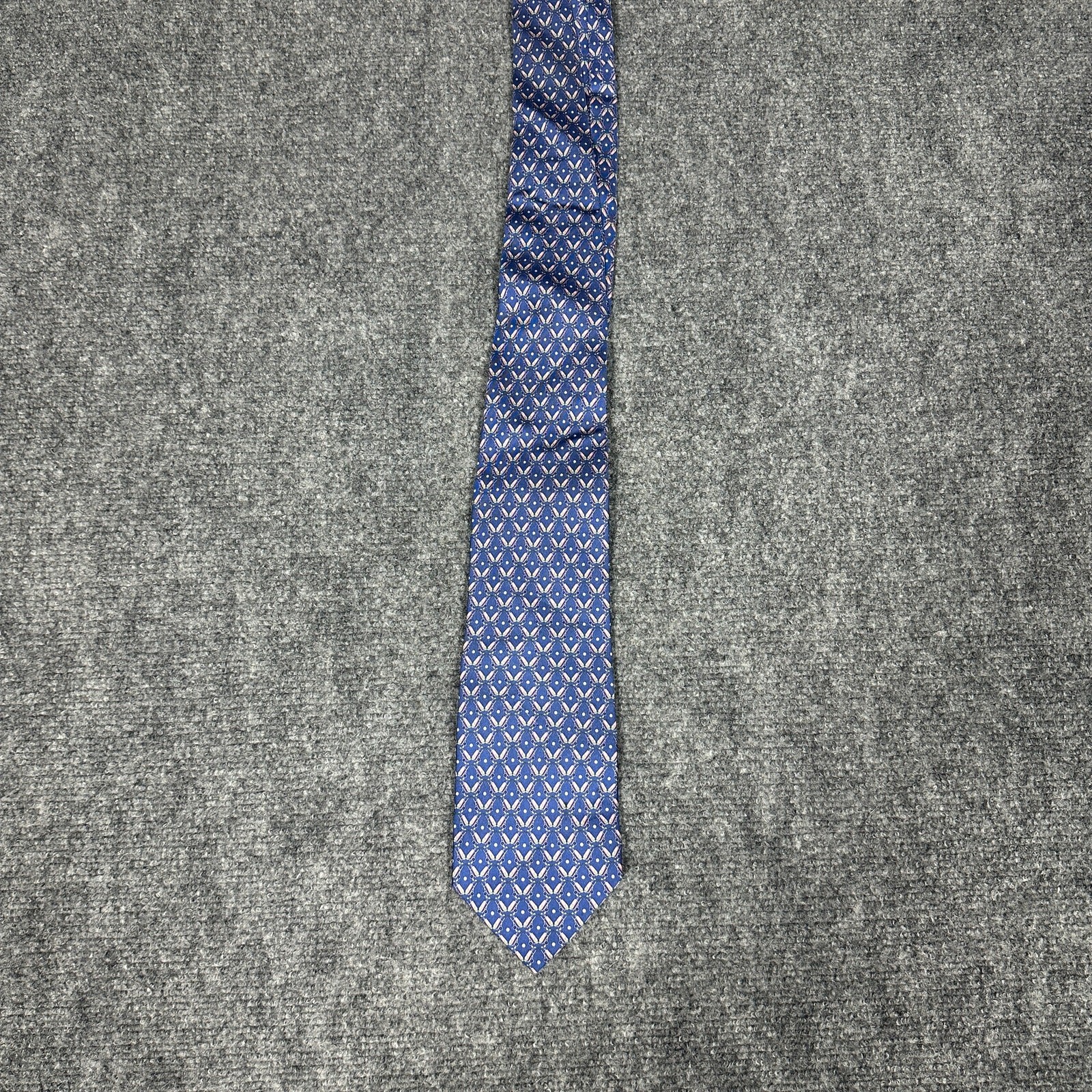 Salvatore Ferragamo Golf Clubs Silk Tie Blue Made In Italy 100% Silk 3.25″
