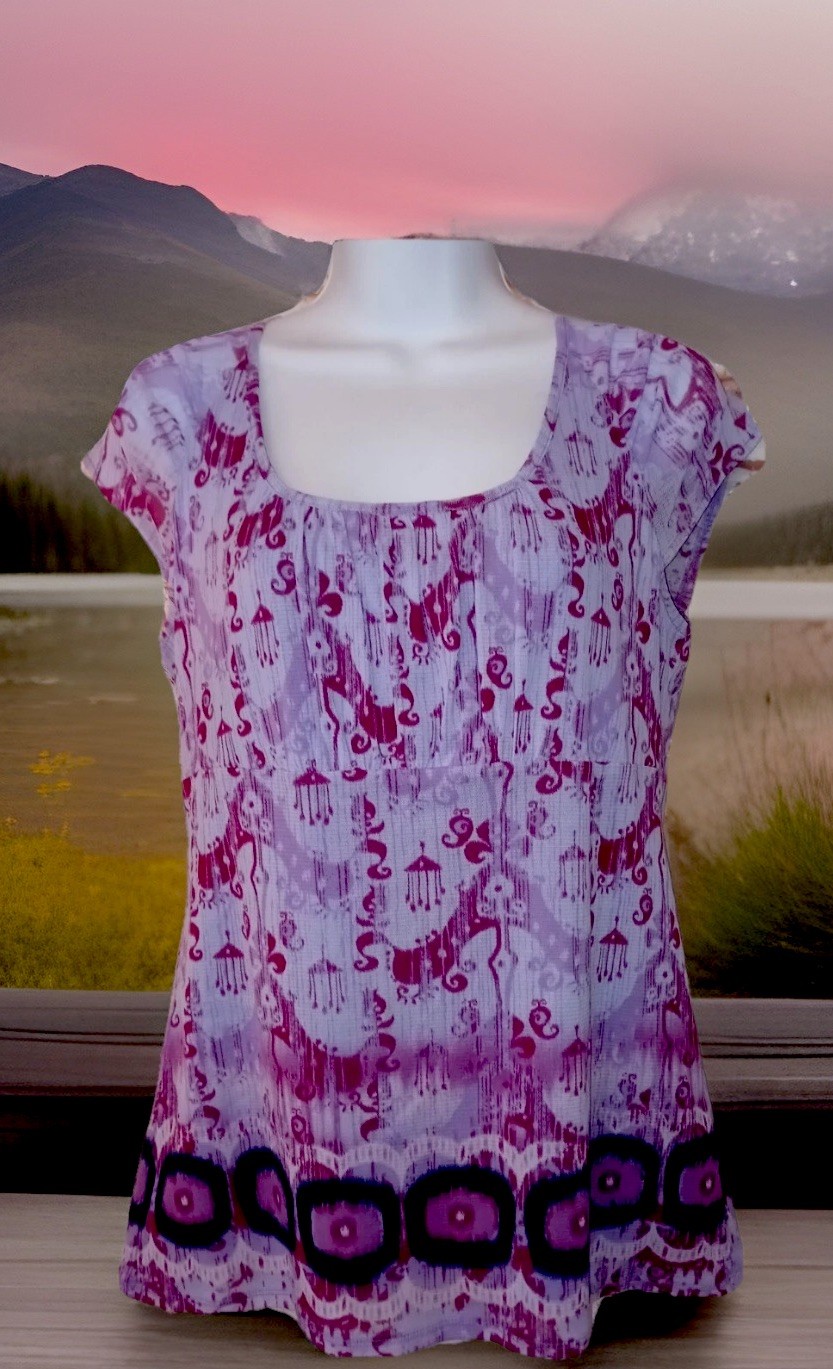 Axcess Top S Stretch Knit Artsy Boho Nylon Popover Shirt Blouse Y2K Vintage