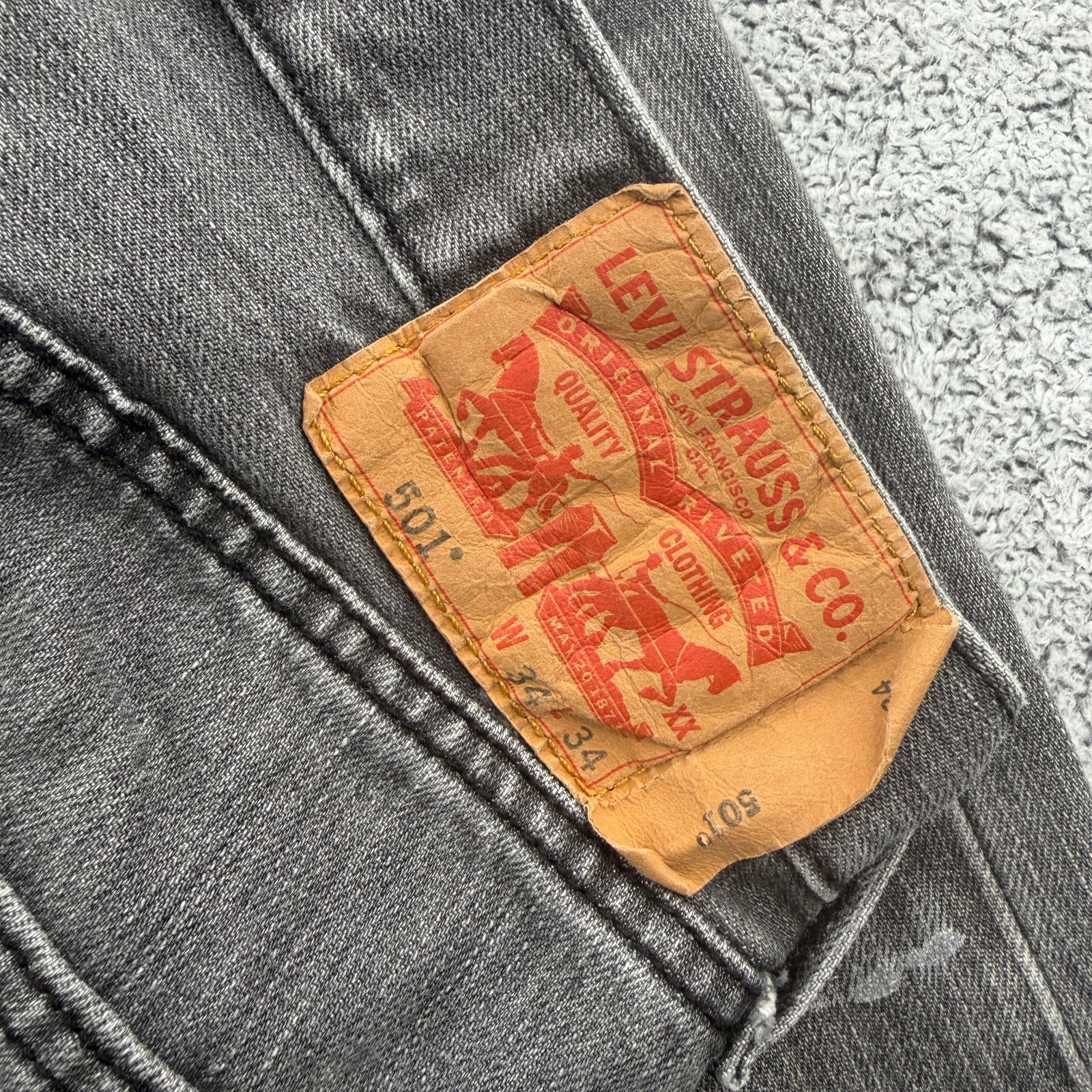 Levis 501 Jeans Mens 33×31 Gray Black Button Fly Straight Denim Pants Cotton