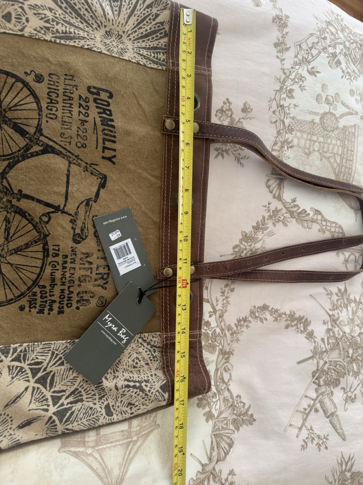 Myra Bags Womens Vintage Look By-Cycle Upcycled Materials Tote Bag, Bike S-0935