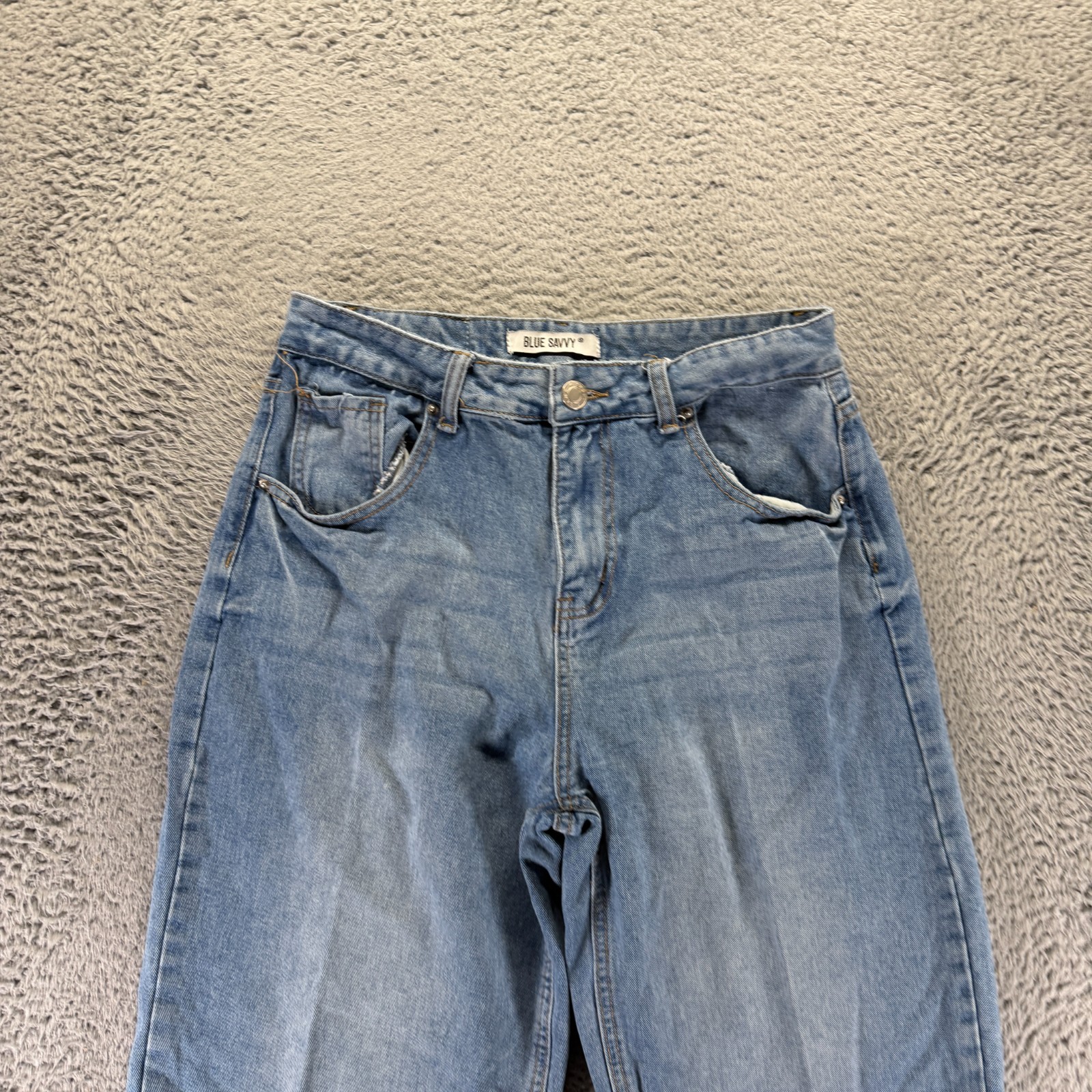 Blue Savvy Jeans Women 9 Blue Cotton Denim Tapered Workwear Travel Faded Stretch