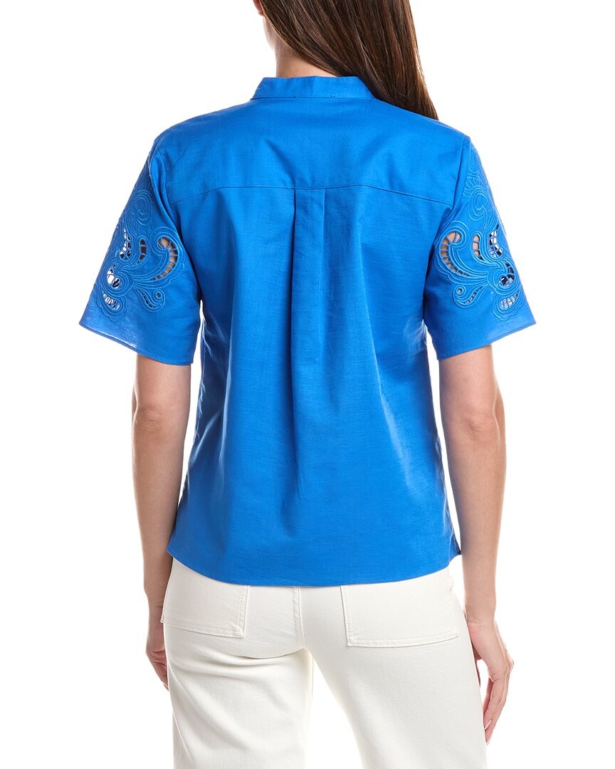 T Tahari Linen-Blend Solid Blouse Women’s