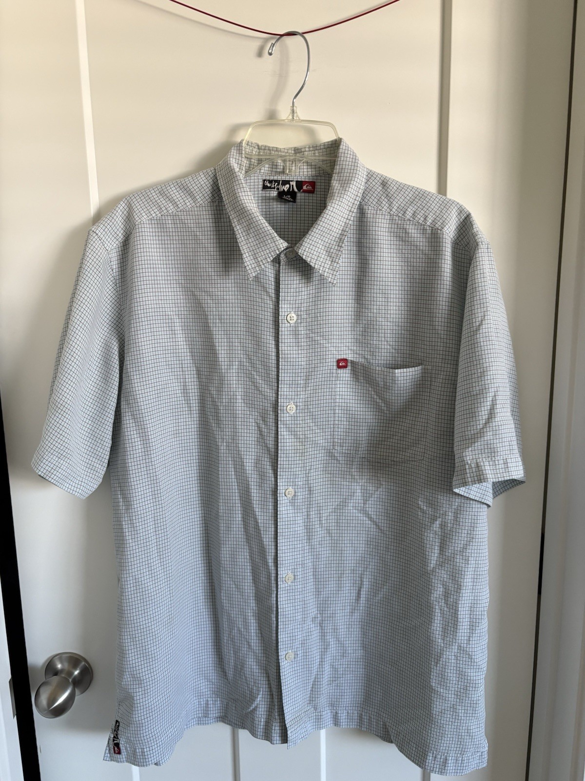 Y2k Quiksilver Gray Grid Blue Line Print Button Up Collard Shirt – Size L
