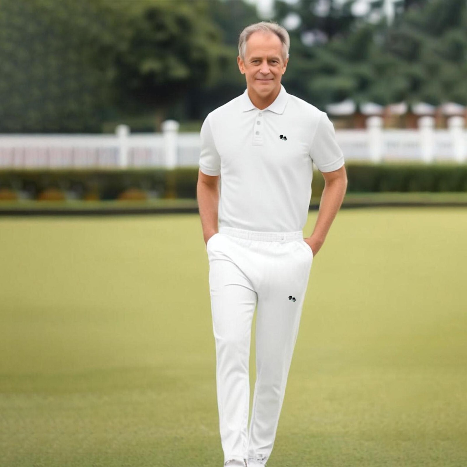 Lawn Bowls Bowling White Polo Shirt with Logo
