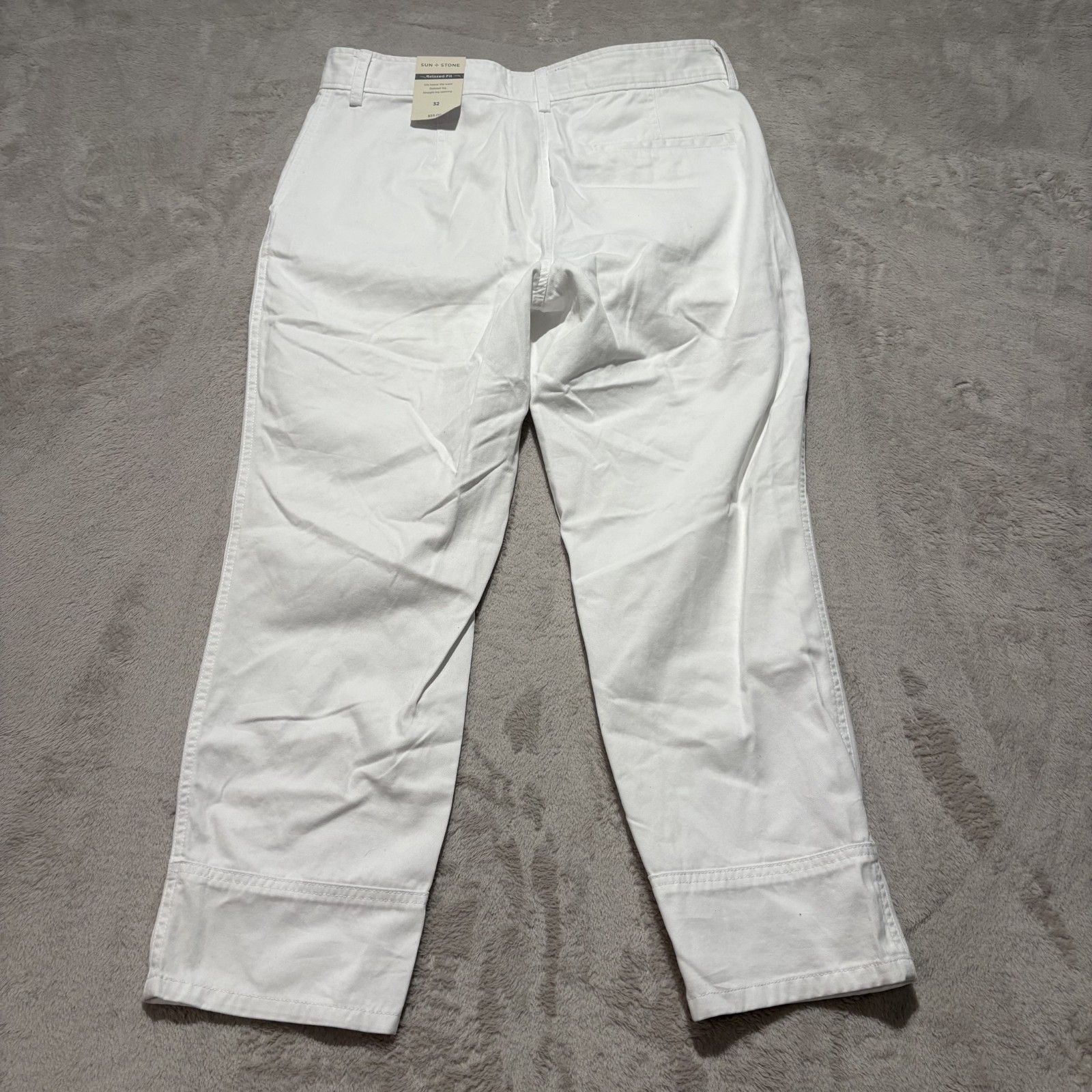 Sun + Stone Bleeker Crop Pants Mens 32 Bright White Relaxed Fit Cotton Mid Rise