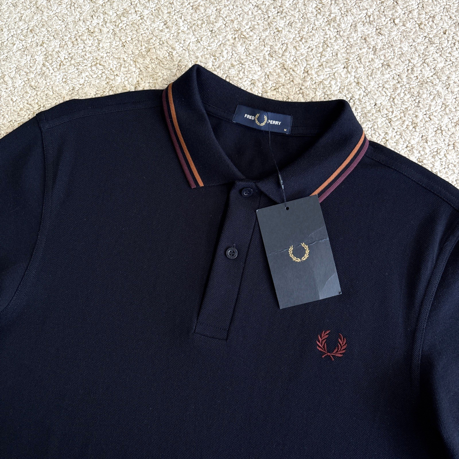 Fred Perry M3600 Mens Medium Twin Tipped Polo Shirt Navy Blue Mod Ska BNWT