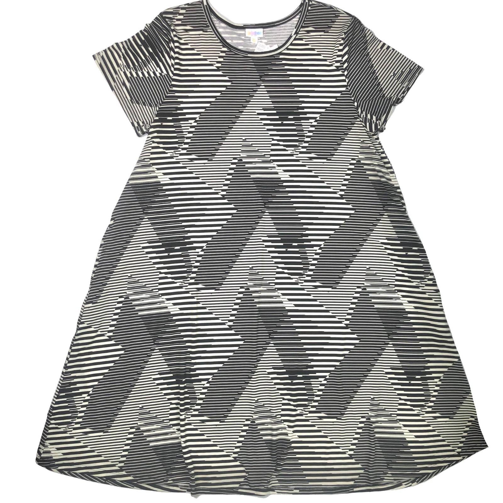 M Womens LuLaRoe Jessie Pocket Dress Stripe Geometric Black Ivory White NEW