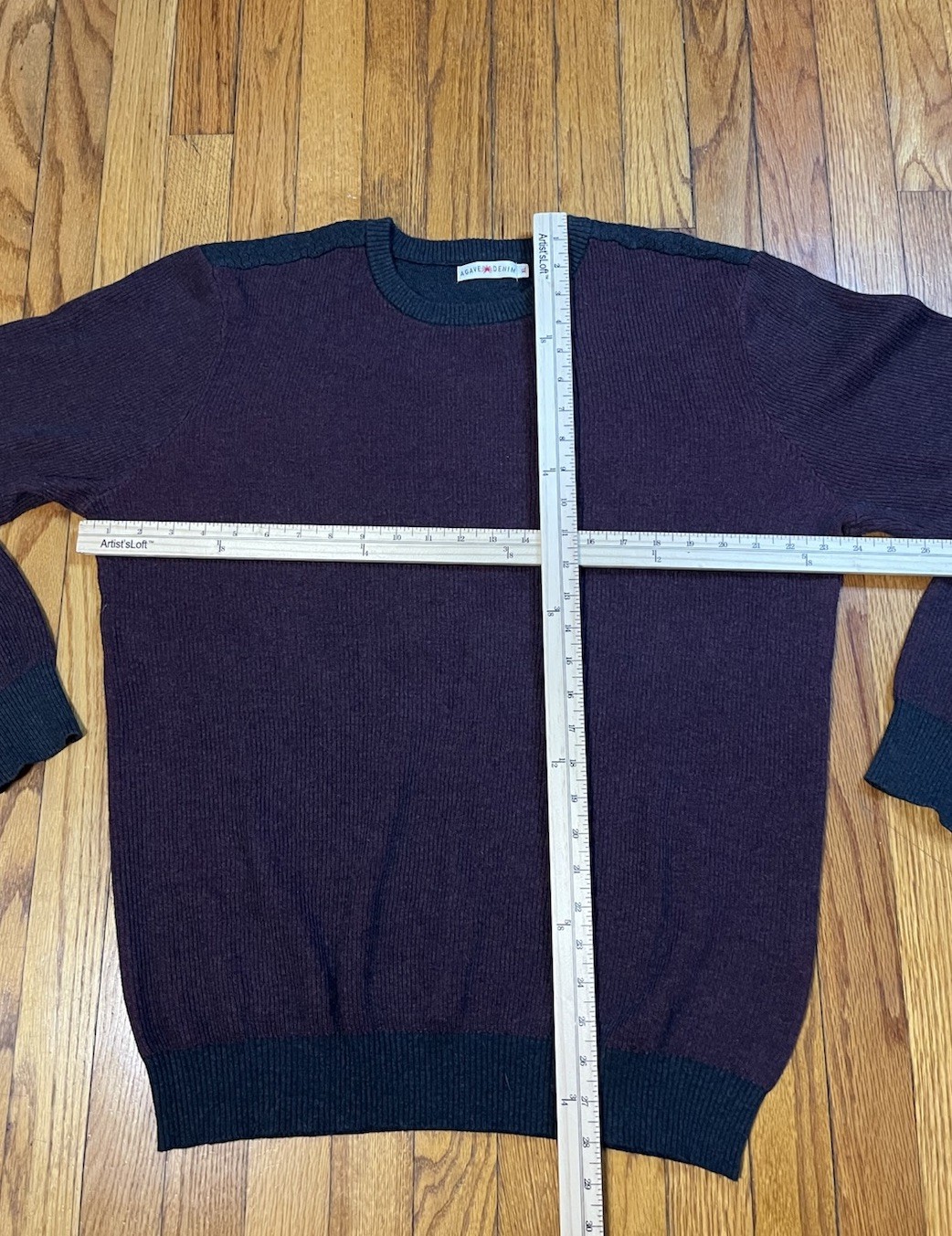 Agave Denim Kestrel Crew Neck Sweater Ribbed Cotton Burgundy Dark Gray Size XL
