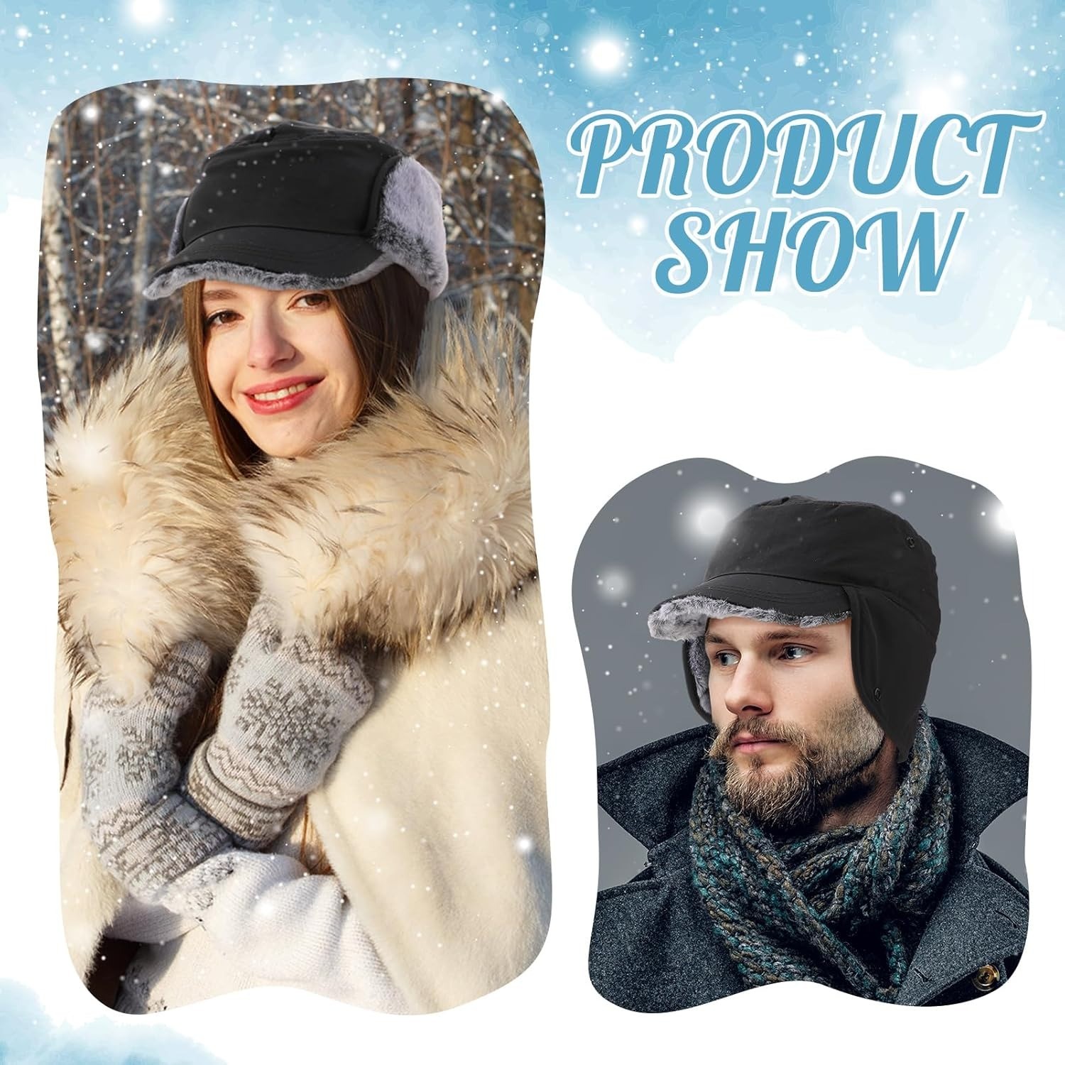 Men’s Winter Hat with Visor Warm Earflaps Hat Fully Lined Faux Fur Hunting Hats