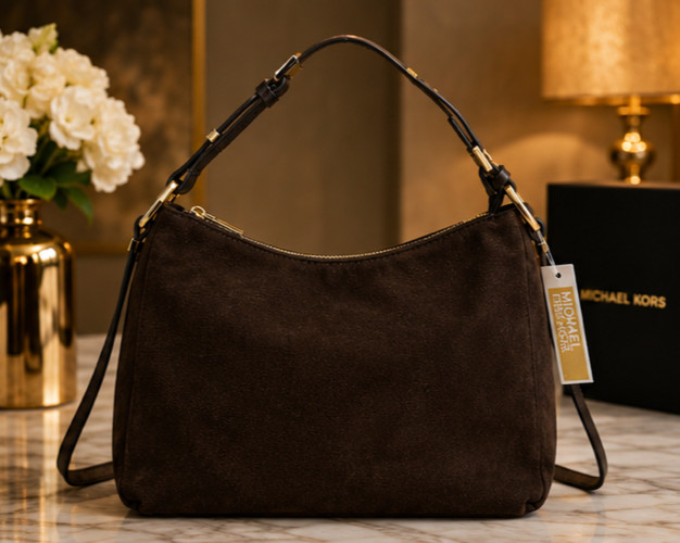 Michael Kors Nolita Chocolate Leather Convertible Shoulder Bag Brown Gold MK