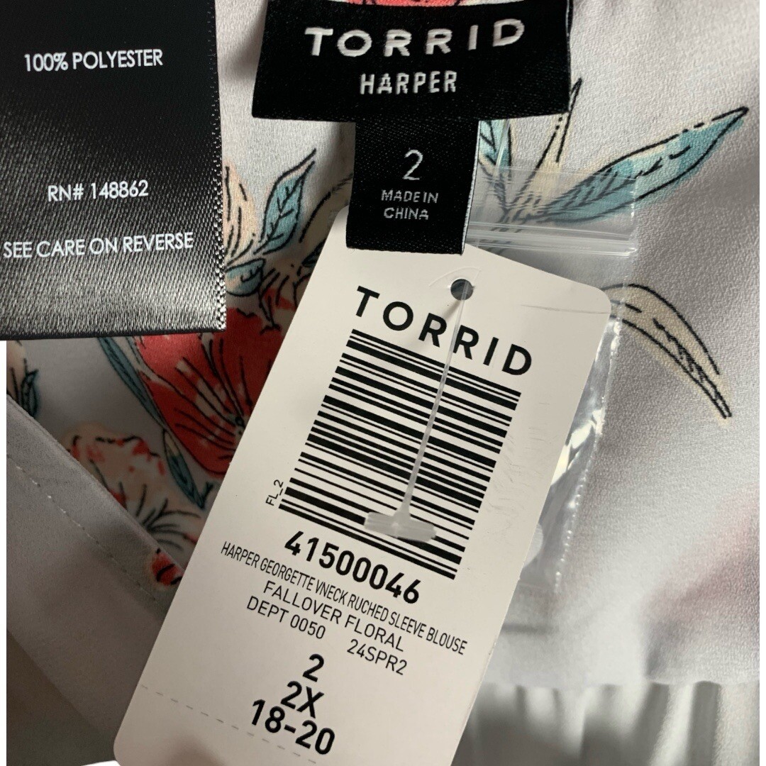TORRID Harper Georgette V-Neck Ruched Sleeve Blouse NWT Size 2X
