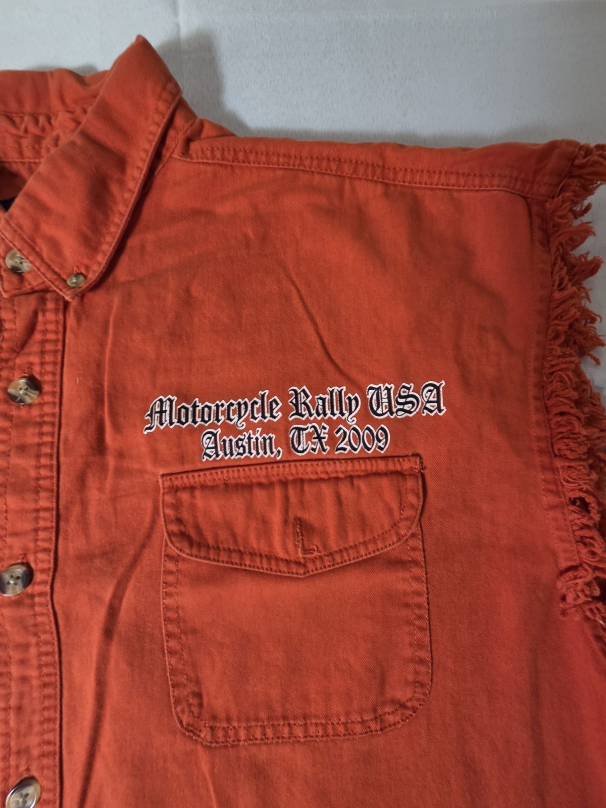Vintage Regent & Co. Men’s Orange Graphic Print Motorcycle Rally Austin TX 2009
