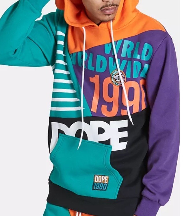 Dope Graphic Design Hoodie Urban Hip Hop Streetwear Pullover 90s Mens L Colorful