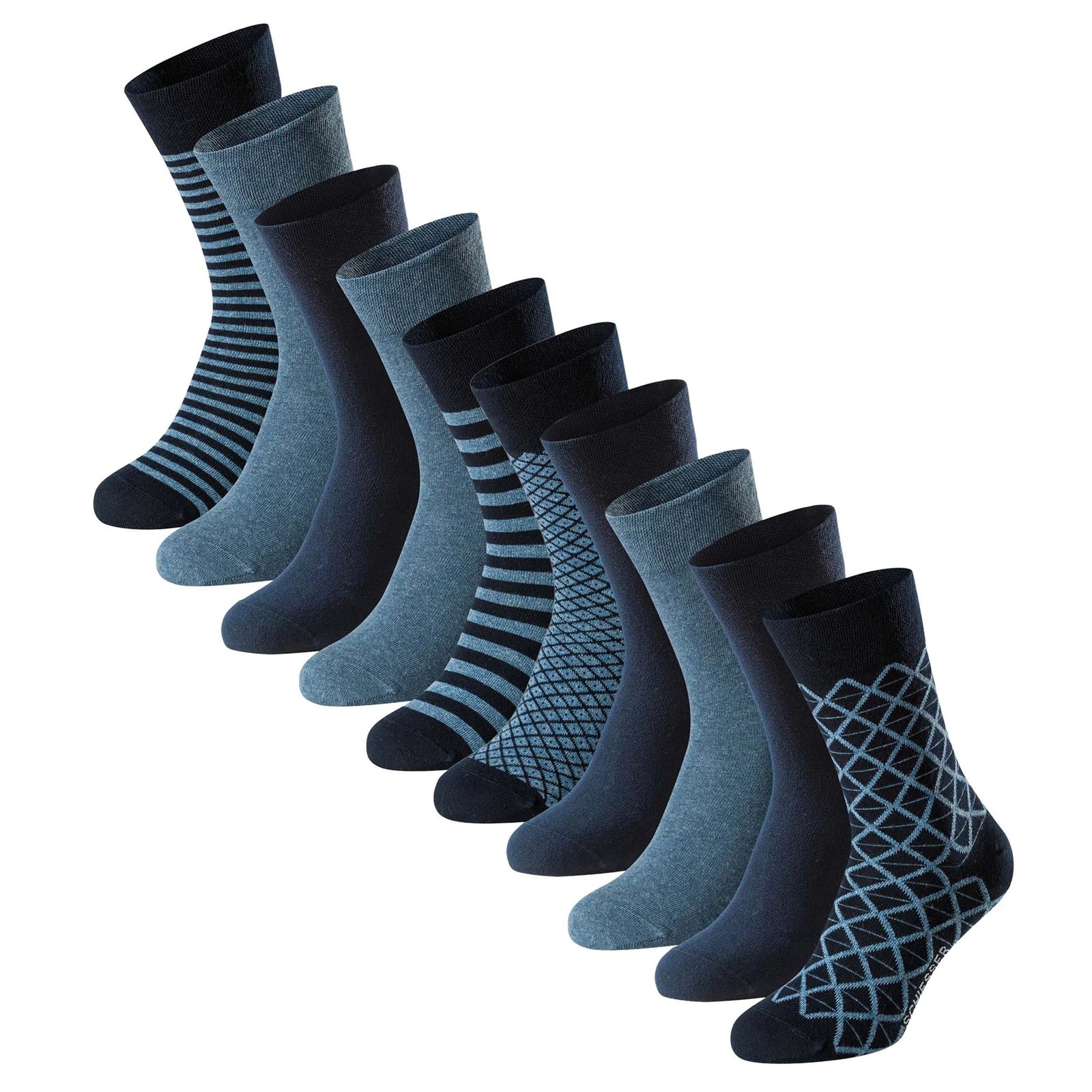 Schiesser Men’s Socks, 10 Pack – “Bluebird”, Cotton Mix, Solid/Patterned …